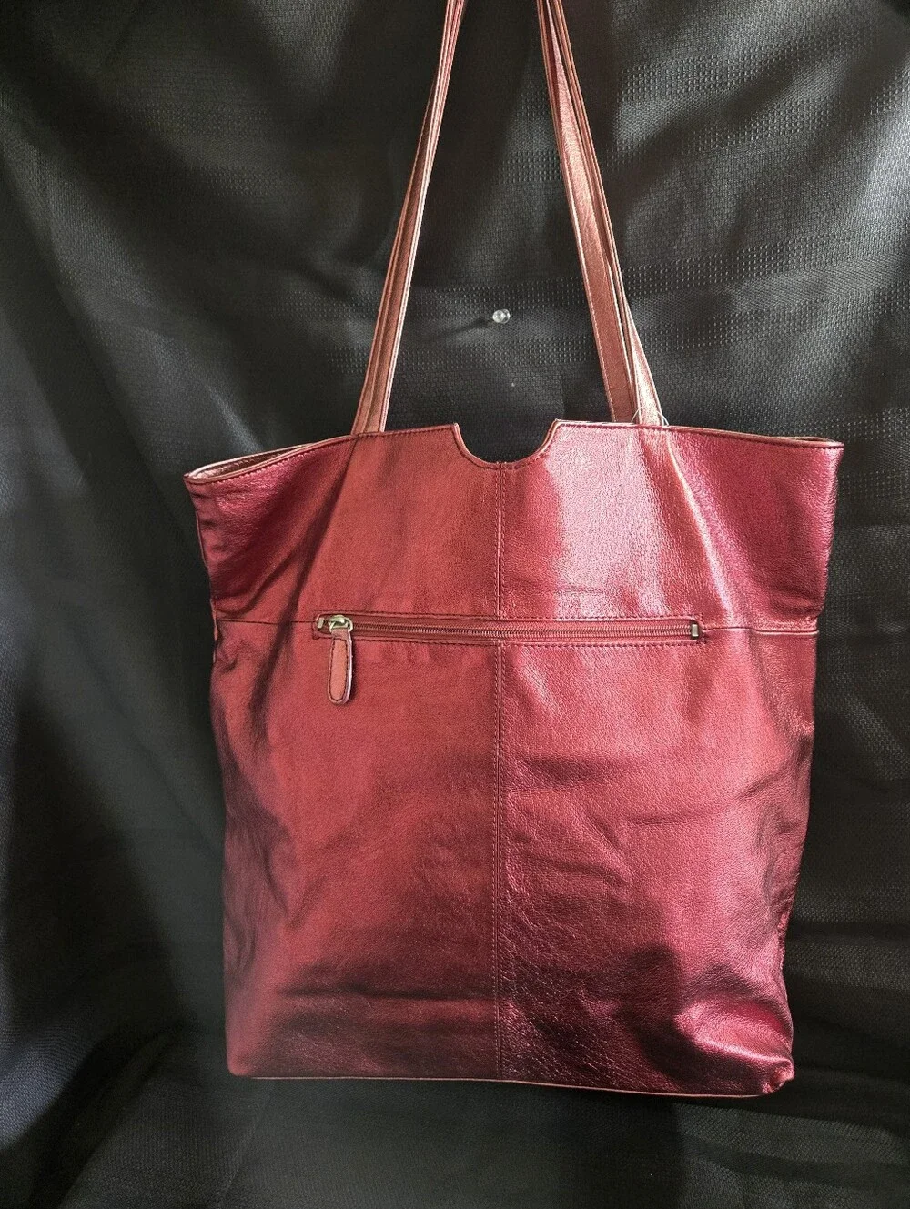 Wilsons Leather Metallic Red Leather Tote Bag with Shoulder Straps EUC